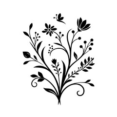 Elegant Black and White Floral Design with Butterfly