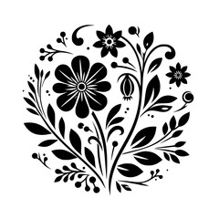 Black Floral Arrangement on White, Vector Design, Decorative Element