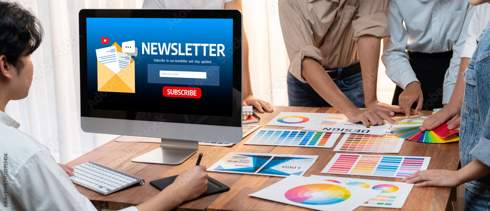 Poster newsletter signup page on computer for customer to subscribe brisk newsletter update information to subscriber