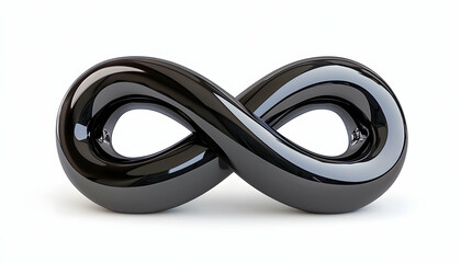 Fototapeta premium Shiny black infinity symbol, 3D rendering on white background