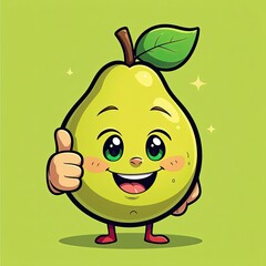 Obraz premium Cheerful Green Pear Cartoon Character Giving Thumbs Up on Vibrant Background. A cartoon pear giving a thumbs up.