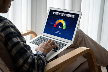 Computer software evaluating website loading speed. Concept of improving website loading speed snugly.