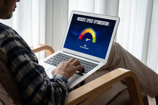 Computer software evaluating website loading speed. Concept of improving website loading speed snugly.