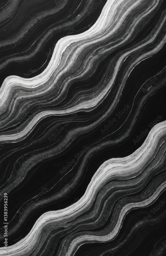 Poster abstract black white waves pattern. dynamic hand-drawn lines, creative monochrome design. artistic v
