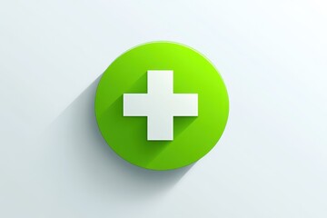 Obraz premium Bright green circular icon with white plus sign as medical add button isolated on white background