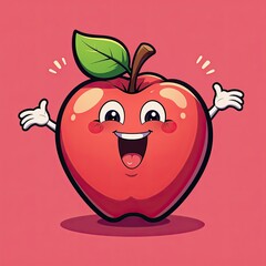 Vibrant Cartoon Red  Character with Green Leaf on Soft Pink Background. A cartoon red  with a green leaf on its head.