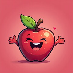 Vibrant Red  Cartoon Character with Joyful Expression on Soft Pink Background. A cartoon red  with a green leaf on its head.