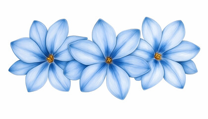 Three light-blue stylized flowers arranged horizontally on white background