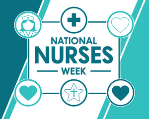 Teal National Nurses Week Design with Medical Icons in Circular Frames
