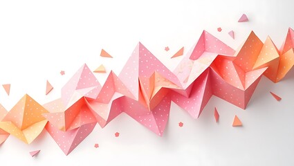 Abstract paper art with pink and orange hues folded in geometric shapes on a white background