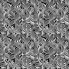 a black and white pattern with leaves