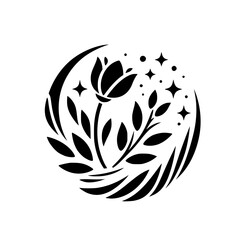 Elegant Floral Silhouette with Stars - Minimalist Design Element