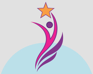 Naklejka premium Abstract Figure Reaching for a Bright Star on Light Blue Base