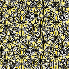 Fototapeta premium A black and yellow geometric pattern on a white background.