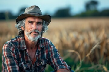 Fototapeta premium Portrait of a middle aged Caucasian male farmer in the field