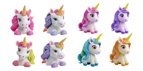 Cute Colorful Unicorn Figurines for Imaginative Play and Decor, isolated on transparent background