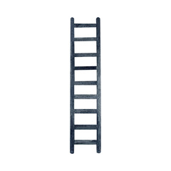 Ladder construction equipment. Stepladder metal aluminum watercolor hand drawn illustration isolated on white. Silhouette stairs for power concept or ladder of success. Object for create compositions