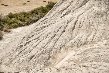 Detail of structures of eroded hills of Komolithi earth pyramids on the island of Crete