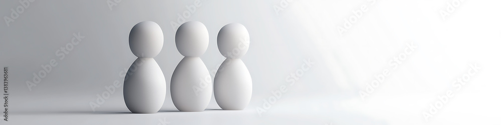 Poster abstract white bowling pins on a light gray background with soft lighting. smooth textures and simpl