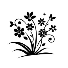Black and White Floral Silhouette Design - Decorative, Simple, and Elegant