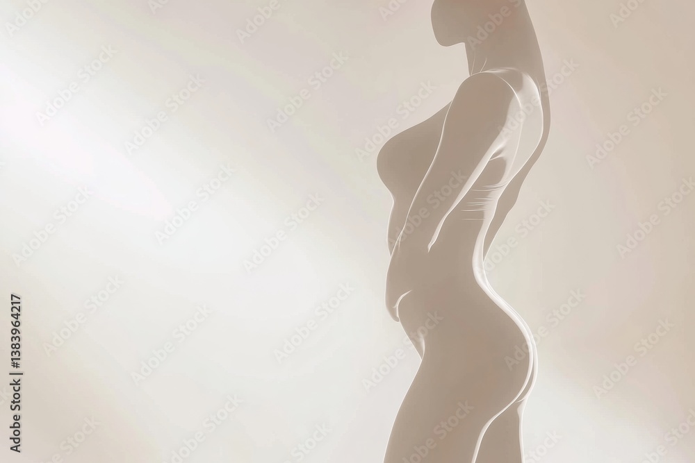 Aufkleber minimalistic silhouette of a fit body with smooth curves on a soft gradient background in pure white