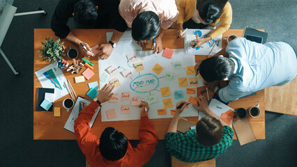 Group of business people writing and making mind map to brainstorming marketing idea at meeting....