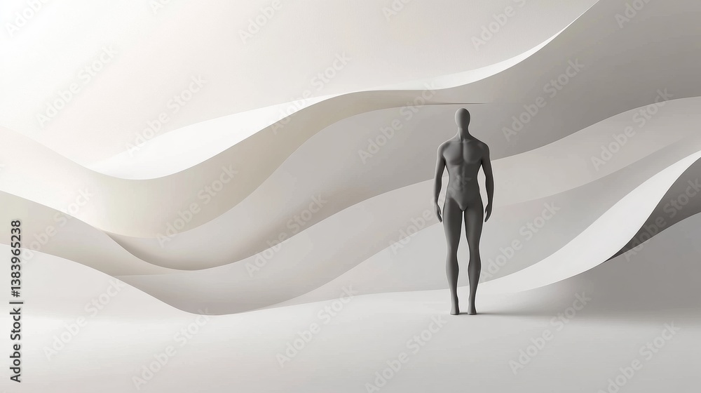 Poster Minimalistic silhouette of a fit body against a smooth gradient background with elegant curves showcasing simplicity and elegance in design and form
