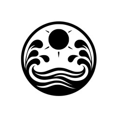 Sun & Sea Symbol: Minimalist Black Circle Icon on White