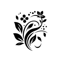 Elegant Black Floral Design Element on White Background