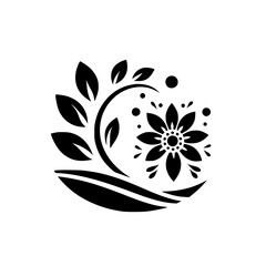 Minimalist Floral Design, Black and White, Elegant Logo, Nature, Blossom