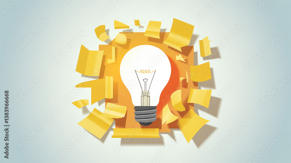 Poster illuminating innovation: a conceptual depiction of a light bulb bursting forth from an abstract form