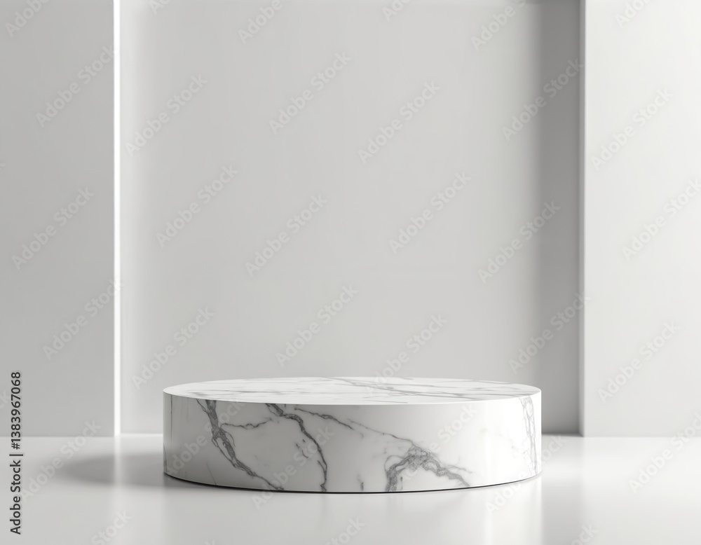 Poster 3d illustration of geometric marble cylinder pedestal podium platform. mock up design empty space. a