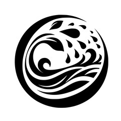 Black and White Circular Wave and Nature Symbol