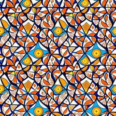 A blue and orange stained glass pattern.