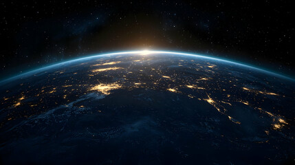 Obraz premium Earth At Night From Space With City Lights