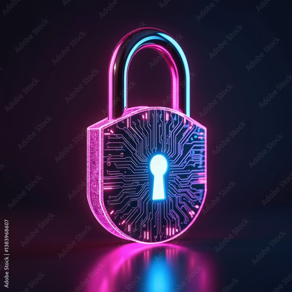 Aufkleber Cyber security concept featuring padlock with circuit board pattern. Glowing lock represents digital protection, data safety, network privacy. Business technology concept. Abstract digital security