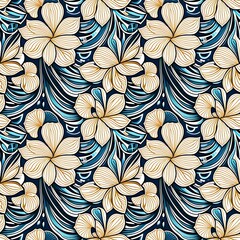 Fototapeta premium A blue and yellow floral pattern on a blue background.