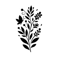 Black Floral Silhouette on White: Minimalist Nature Design