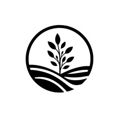 Minimalist Eco-Logo: Sapling in Circle, Black & White, Growth Concept
