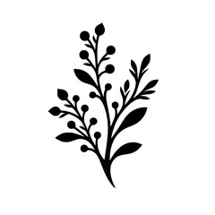 Minimalist Black Branch Silhouette with Berries & Leaves