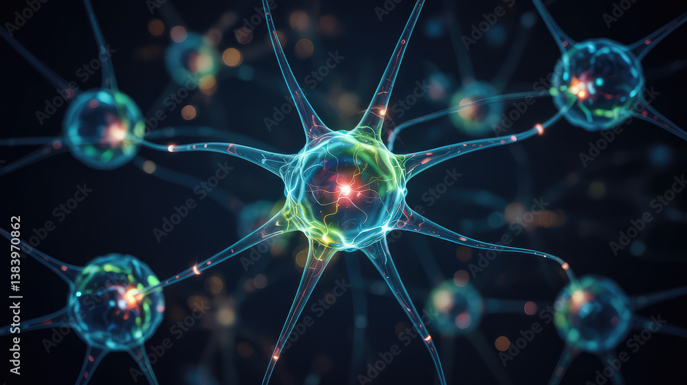 Poster intricate neural network: captivating illustration of interconnected neurons, showcasing the complex