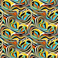 A colorful abstract pattern with swirls and curves.