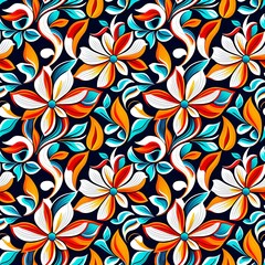 A colorful floral pattern on a black background.