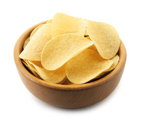 Tasty potato chips in bowl isolated on white