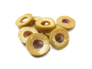 Marinated green olive rings isolated on white