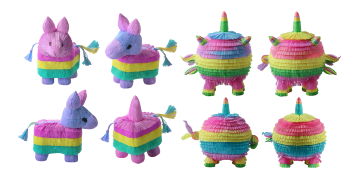 Colorful Party PiÃ±atas in Various Designs for Celebrations, isolated on transparent background