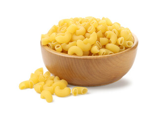 Raw horns pasta in bowl isolated on white