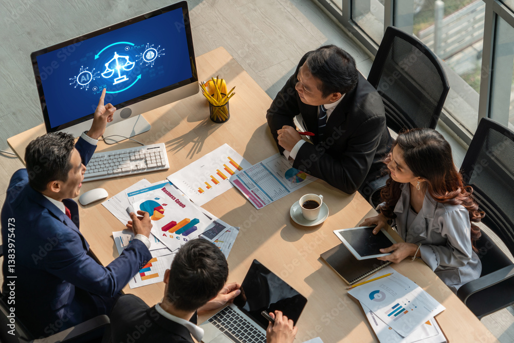 Poster ai ethics responsibility standard law and rules on computer screen provide report of ai ethic transp