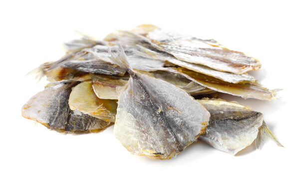 Dried cod fish fillets isolated on white