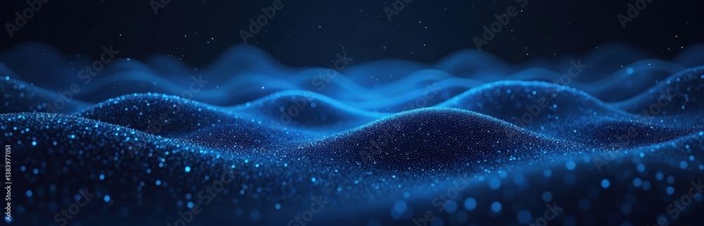 Poster Abstract blue wave background. Digital information flow, data technology network, futuristic background. Wave lines connection, global communication. Modern tech design.